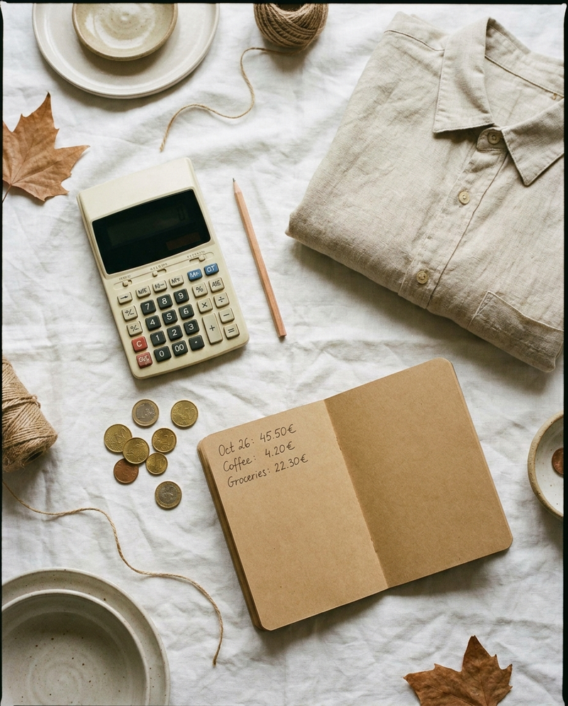 Calcolatrice, documenti e capo vintage per calcolare le tasse su Vinted